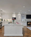 Kitchen with 4 Inch White Recessed Light Trim Kit With Metal Step Baffle For Halo Juno Remodel Housings, soft lighting.