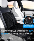 Chill Out Behind The Wheel With This Universal Fit Ventilated Car Seat Cover Packing Quick Three Speed Cooling Fans And Super Breezy Leather Mesh That Keeps You Crisp And Comfy All Summer Long, installed on a car seat with USB charger.
