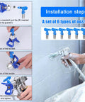 Reversible Airless Sprayer Tips Set 6 Nozzle Types 211 315 417 515 517 523 With 2 Seats installation instructions