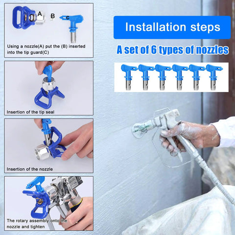 Reversible Airless Sprayer Tips Set 6 Nozzle Types 211 315 417 515 517 523 With 2 Seats installation instructions