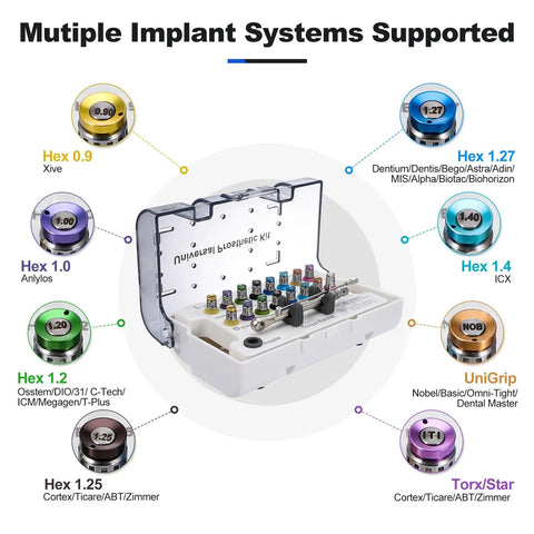 Pro Grade Dental Implant Torque Wrench Set For Prosthetics Universal Kit With Adjustable Ratchet And Screwdrivers 16 Pieces 10 To 70 Ncm Fully Autoclavable, universal implant system kit