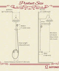 Diagram showing dimensions of Exposed Shower Fixture with Two Cross Handles; includes rain showerhead and handheld spray.