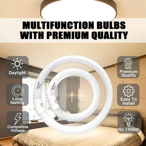 5.5 Inch 4 Pin T4 Circular Fluorescent Vanity Mirror Light Bulbs Replacement 12W Round Makeup Mirror Bulbs, 2 Pack Fits Conair
