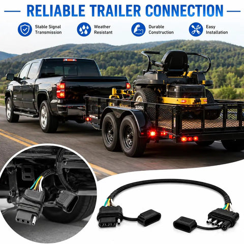 24 Inch 18AWG 4 Pin Trailer Wire Extension And 4 Way Flat Wiring Harness With Dust Cover for reliable trailer connection