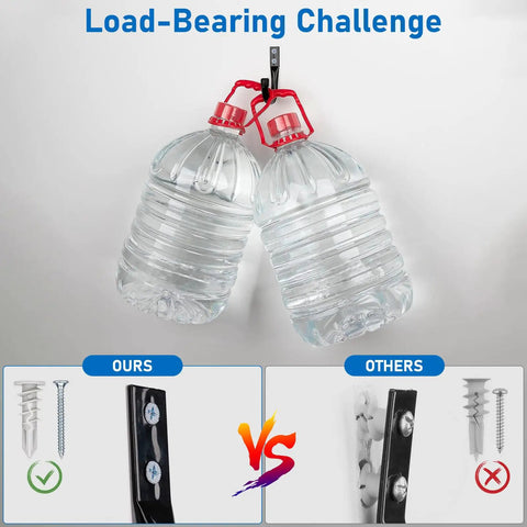 Heavy Duty Self Drilling Drywall Anchors And Screws Kit With 114 Pieces For Hanging Sheetrock Pictures Curtains And Television Mounts No Sweat Setup Rock Solid Grip Quick Install Pro Hardware Bundle shown with load-bearing challenge using two water bottles.