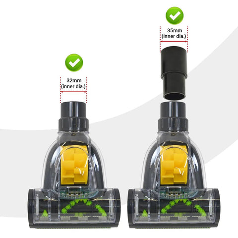 Universal Mini Turbo Brush Attachment For 32mm To 35mm Vacuum Cleaners with yellow brush and conversion connector
