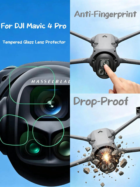Close-up of All In One Drone Protection Kit With Landing Gear Propeller Guard Lens Cover And 9H Tempered Glass Screen Protector