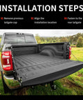 Tailgate Spoiler Top Protector Cover Molding Cap installed on Dodge Ram truck with tailgate open, easy installation steps shown