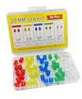 10mm LED Diode Kit 50 Pieces Assortment Of Red Yellow Blue Green White 5 Colors in plastic case open view