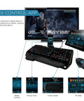 Top Tier RGB Mechanical Gaming Keyboard With Ultra Fast Romerg Switches and Totally Custom 16 Million Color Backlighting shown with control app.