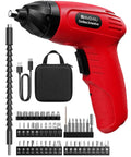 Compact 3.6V Cordless Screwdriver Kit With 50 Piece Bit Set Rechargeable 6 Nm Torque TypeC Fast Charging In 1.5 Hours Lightweight Workhorse Power Tool For Furniture Assembly And Home DIY Red, with bits and case