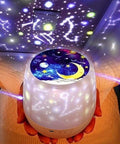 Kids Night Light With Star Projector, Multifunctional Wall Mount Lamp For Bedtime Comfort And Party Decor, Perfect Gift For Baby Room, Includes Five Film Shapes For Birthdays, Christmas And More. Projects stars and moon on ceiling.