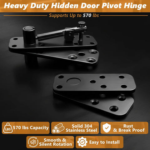 Heavy Duty Hidden Door Pivot Hinge Built To Last With 570 Lbs Capacity And 360 Degree Rotation, Solid 304 Stainless Steel Kit