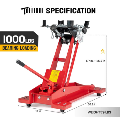 Hydraulic Transmission Floor Jack 1/2 Ton Low Profile Roll Under Lift For Auto Shop And Garage, Heavy Duty 1000 Lb Capacity Hoist