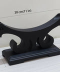 Solid Wood Sword Stand Display For Katana Wakizashi And Samurai Swords Black Finish Base Holder shown with measurements