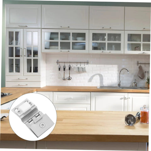 Front view of POPETPOP glass-door cabinet hinge with screws; silver metal clamp hinge