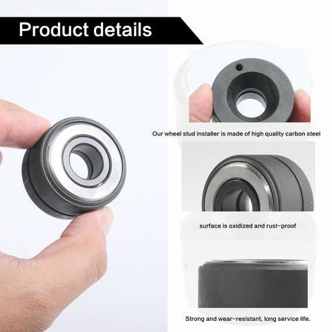 Pro Grade Wheel Stud Installer Tool For Cars And Light-Duty Trucks in hand, showing carbon steel construction and rust-proof finish.