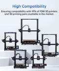 Five FDM 3D printers compatible with PLA Plus 1.75mm 3D printer filament that is tough as nails with great dimensional accuracy plus minus 0.02mm 1kg reusable spool plays nice with most FDM printers textured gray