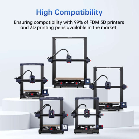 Five FDM 3D printers compatible with PLA Plus 1.75mm 3D printer filament that is tough as nails with great dimensional accuracy plus minus 0.02mm 1kg reusable spool plays nice with most FDM printers textured gray