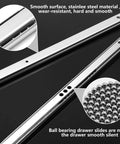 Heavy Duty 12 Inch Drawer Slides With Smooth Metal Ball Bearing Rails For Two Way Side Mount Cabinets And Furniture, shown with ball bearings and smooth rails