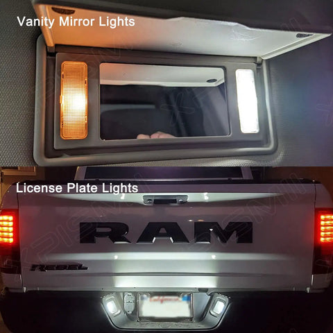 12 Piece 6000K White Dodge Ram Interior LED Lighting Kit Vanity and License Plate Lights Replacement