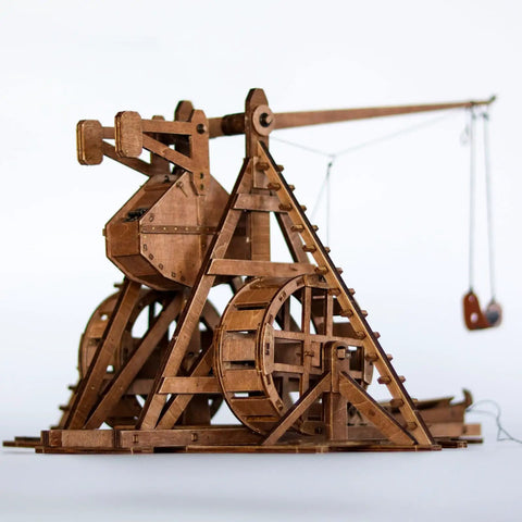 Mini Counterweight Trebuchet With Wheels For Epic Medieval Siege Chariot Catapult Kit DIY 3D Wooden Puzzles Mechanical Model Kit For STEM Projects And Tabletop Play Fun Build It Yourself Toy, wooden model