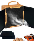 Upgraded Portable Solder Fume Extractor With Removable Magnetic Flaps capturing smoke from soldering process