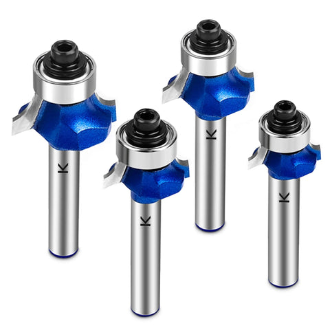 Roundover Router Bit Set One Quarter Inch Shank Carbide Tipped Two Flutes Bearing Guided CNC Woodworking Tool Pro Grade