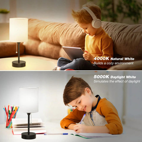 Bedside Table Lamp With 3 Color Temperatures And USB C And USB A Ports, White light with black base for cozy and study ambiance