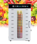 Professional Food Dehydrator Machine, 20 Tier Electric Heat Drying Cabinet, stainless steel with colorful trays and digital display.