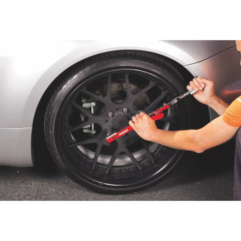 Using Beefy Half Inch Drive Deflecting Beam Torque Wrench With Audible Click Accurate 20 To 220 Ft Lbs on car wheel lug nuts