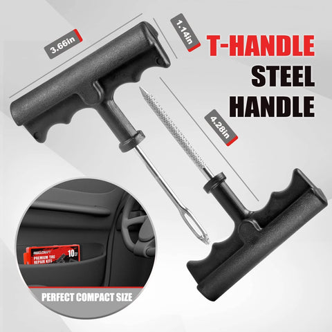 T-handle steel tools from 10 Piece Tire Repair Kit With T Handle Tools And Storage Case Fix Flat Punctures Fast No Tire Removal Needed