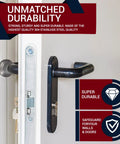 Knockout Heavy Duty Door Bumper Keeps Walls Looking Sharp Satin Stainless Steel Rubber Wall Mount Stopper showing durable door handle and bumper.