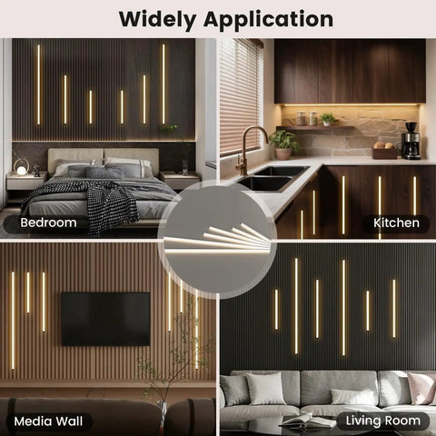 6-Lights LED Recessed Lighting Wall Panel Lights,Self-Adhesive Wood Slat Wall Panel Strip Light in living room, kitchen, and bedroom.