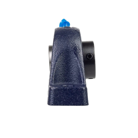 Rock Hard Pillow Block Bearing Housing Unit for Slick Machinery Motion and Hella Smooth Operation side view with blue cap