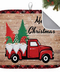 Festive Christmas Dish Drying Mat With Gnomes And Pine Trees For Kitchen Counter Absorbent Microfiber Pad 16 By 18 Inches