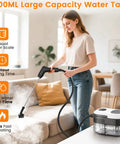 Powerful Handheld Steam Cleaner With 2500W Motor And 3 Bar Pressure cuts right through grease and dust, large 1400ml tank.