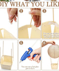 Step-by-step guide assembling 12 Sets Burlap Paper Lanterns and Wooden Centerpieces Kit for Baby Shower and Wedding Decor DIY.