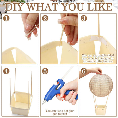 Step-by-step guide assembling 12 Sets Burlap Paper Lanterns and Wooden Centerpieces Kit for Baby Shower and Wedding Decor DIY.