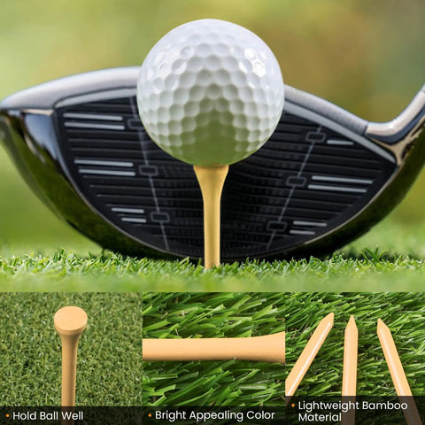 Natural Bamboo Golf Tees Wood Two And Three Quarters Inch And Three And One Quarter Inch Bulk Packs For All Day Practice Tough Tees