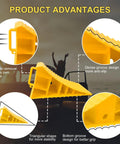 4 Pack Heavy Duty Wheel Chocks For RV Trailer And Camper, showing yellow non-slip polypropylene with handle and grooves