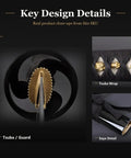 Key design details of Wakizashi Iaito For Iaido Practice, featuring tsuba, tsuka wrap, and saya close-ups.