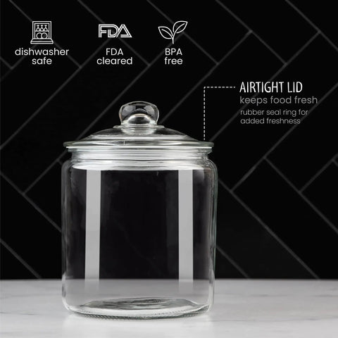 One Gallon Glass Cookie Jar With Airtight Lid For Cookies Candy Flour And Dog Treats Big Clear Large Kitchen Canister