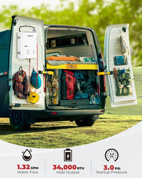 Installed Outdoor Tankless Propane Water Heater For Camping Portable Grab And Go 1.32 GPM Hot Water Solution 5 Liter Capacity AY132 in RV