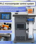 Top Tier Semi-Automatic Labeling Machine For 90 Degree Corner Sealing, featuring a PLC microcomputer control system.