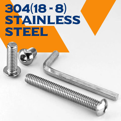 Built Tough M8 X 25mm Button Head Socket Cap Bolts 304 Stainless Steel Allen Drive Fasteners Full Thread Rust Resistant Heavy Duty Metric Screws Top Shelf Hardware For Every Day Grind, showing screws and hex key.