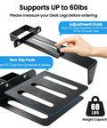 No Sweat Under Desk PC Tower Mount With Quick Clamp On Install Rock Solid Adjustable Computer Stand with non-slip pads and adjustment knob.
