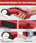 Katerk Cordless Electric Cardboard Cutter 4.4V High Torque Scissors For Crafters And Movers Easy Cut Thru Corrugated Box Recycling Tool showing guarded blades and safety features.