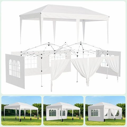 10x20 Pop Up Canopy Tent With 6 Sidewalls Windows And Roller Bag for outdoor parties, tall structure with windows and curtains