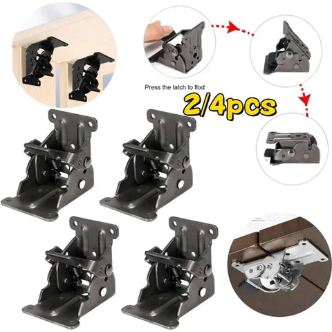 4 Pack Dope Foldable Bracket Set For Tables Chairs And Beds With 0 90 180 Degree Locking Hinges Silver Finish in use